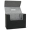 Empty and open magnetic card holder with gray interior lining on a white background