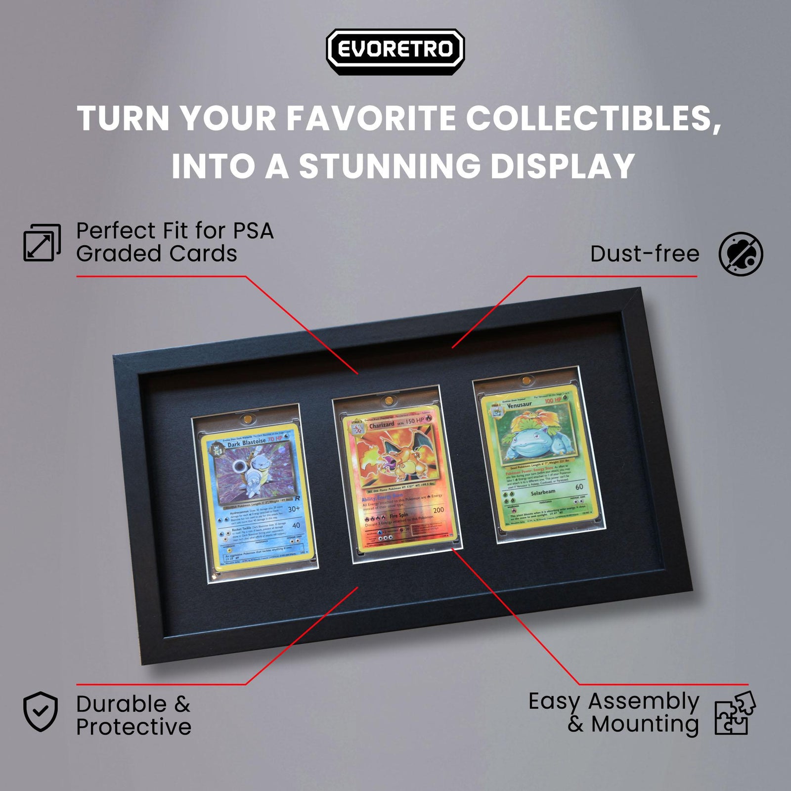 Cadre d'affichage en bois pour cartes avec 3 emplacements - support magnétique