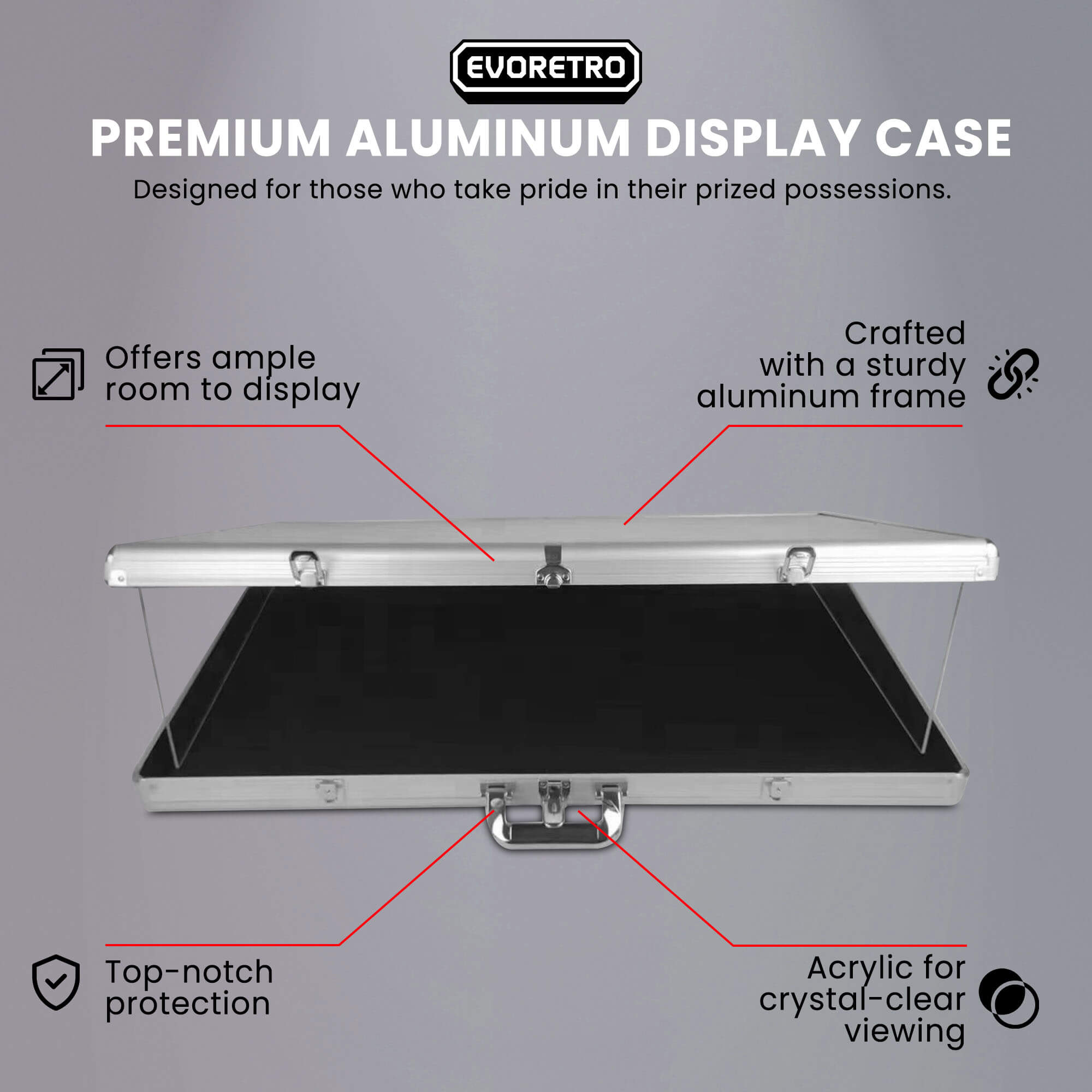 Vitrine en aluminium pour cartes et jouets 24 x 20 x 4 pouces 