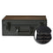 Black toploader card storage box with open  zoomed-in view showing divider, and closed card storage case on white background