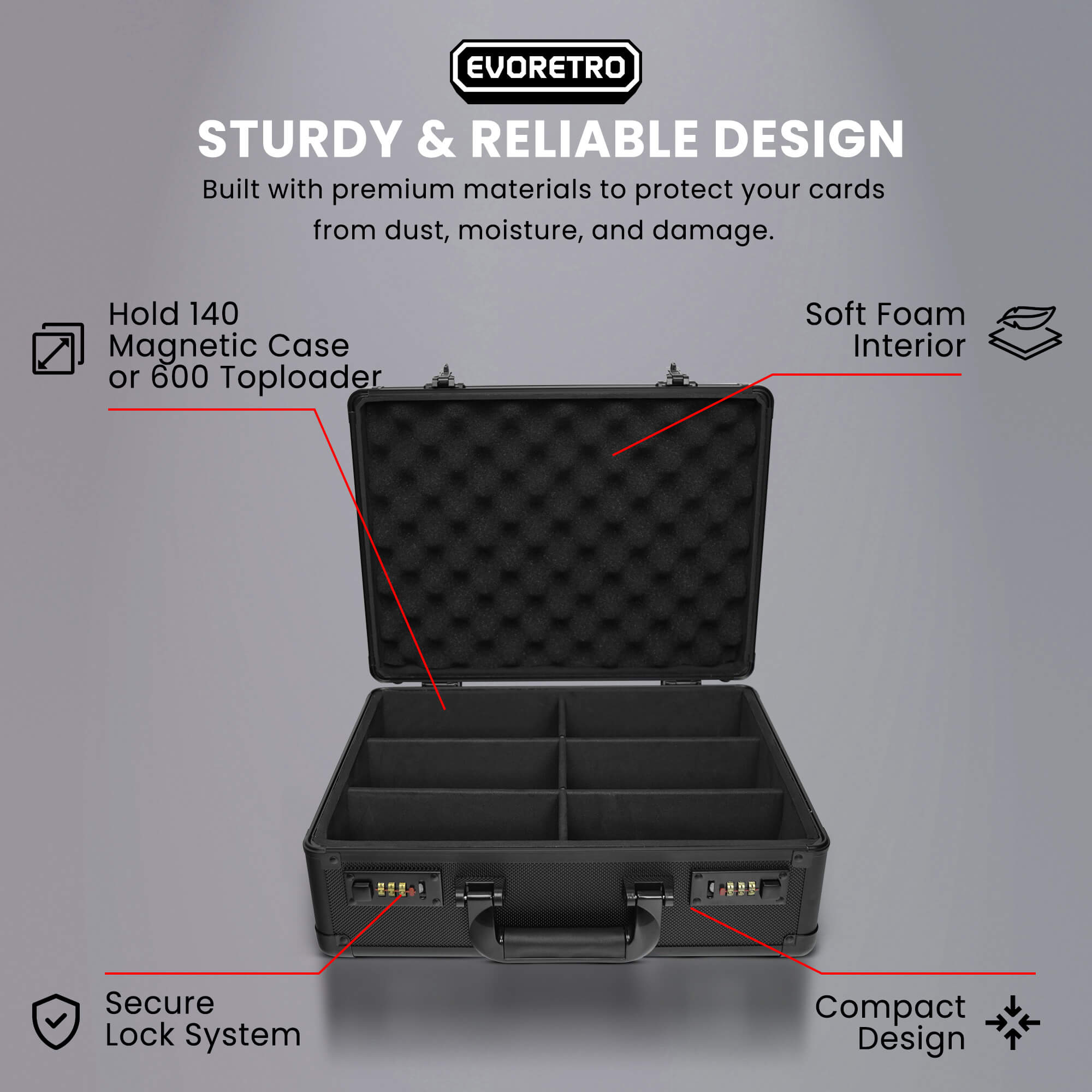 Coffret gradué en aluminium à 2 rangées pour 90 dalles avec système à clé