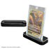 Black grading card display stand with a slab card on a white background