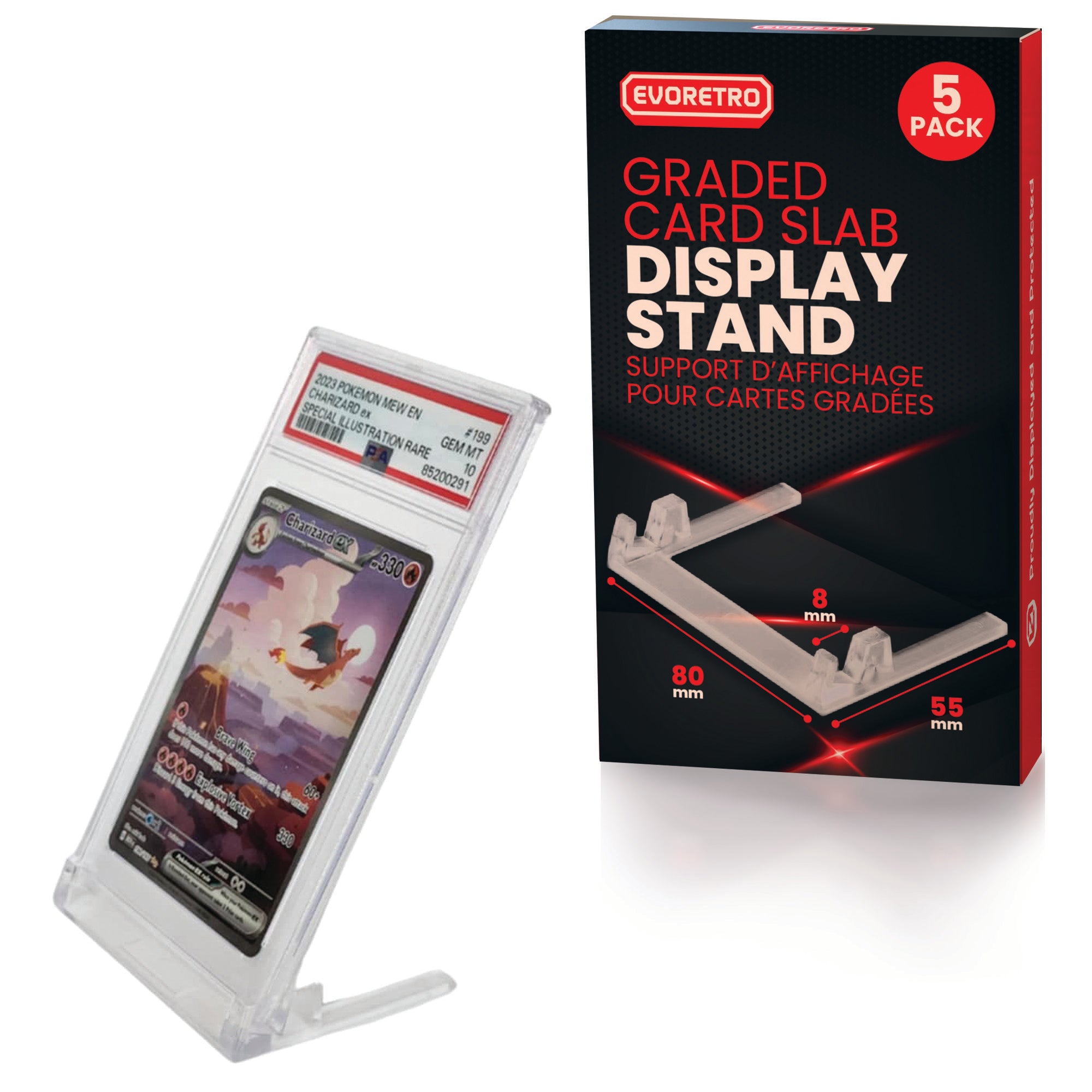 Transparent PSA & CGC Graded Card Slab Display Stand - 5-Pack Clear Holder for Graded Cards 5 PACK Loose