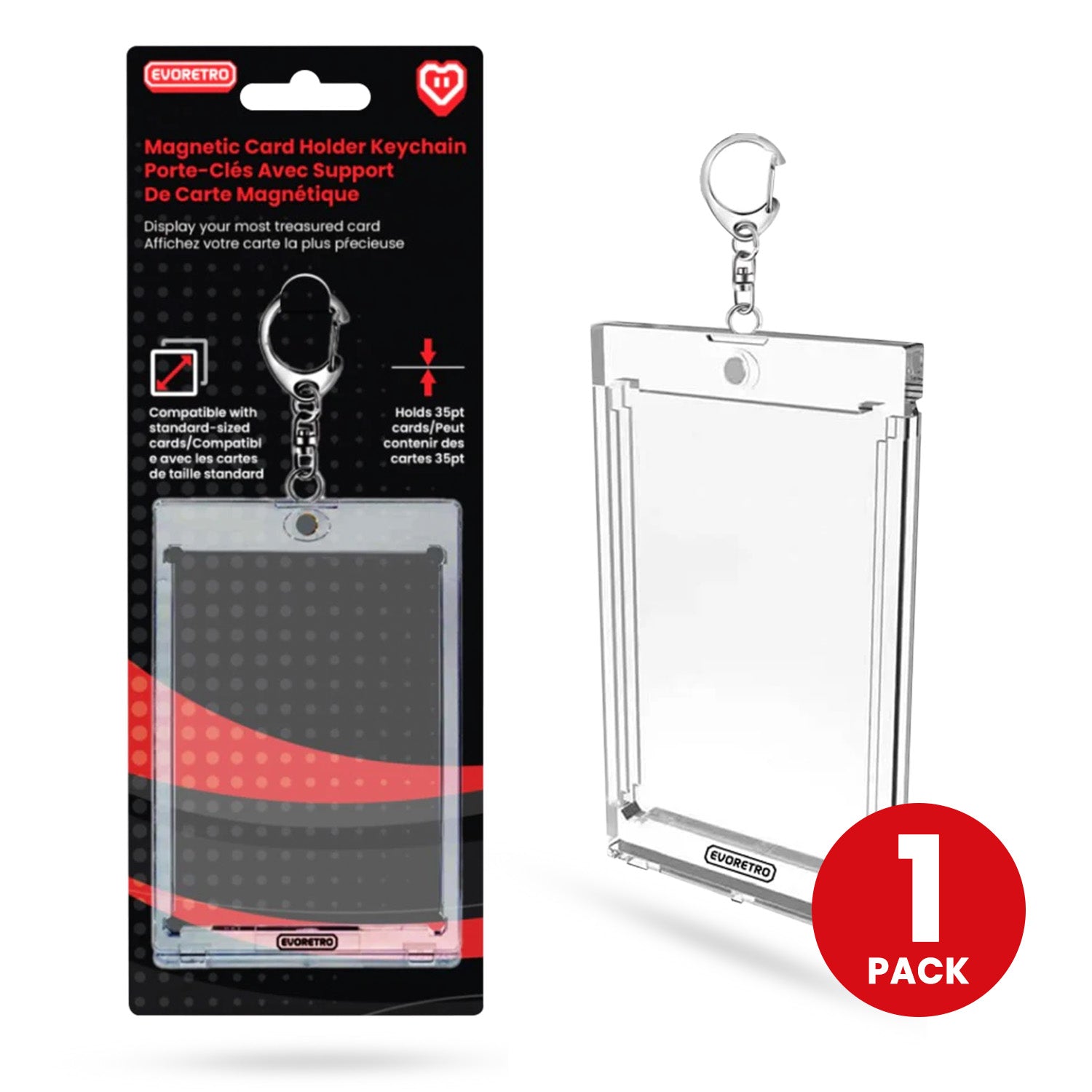 Magnetic card holder keychain with packaging on a white background