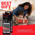 Woman and child opening gift box with 2 magnetic card holder keychains in packaging shown on the left.