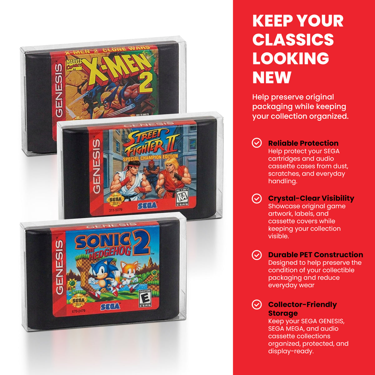 SEGA GENESIS Cartridge Only / SEGA MEGA Cartridge Only / Audio Cassette EVORETRO Case With Sticker - Pack of 25