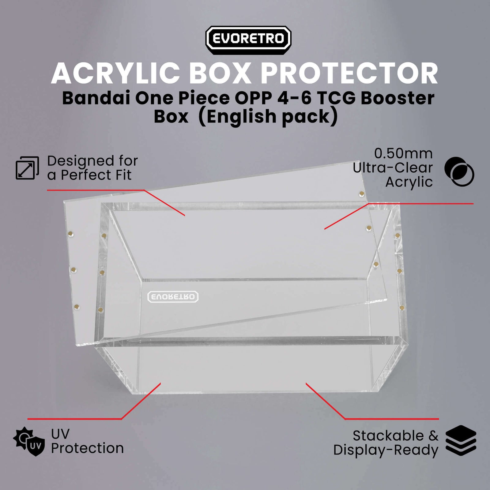 Boîte d’Exposition en Acrylique pour Boîte de Boosters Bandai One Piece OPP 4-6 TCG – Version Anglaise, Paquet de 1