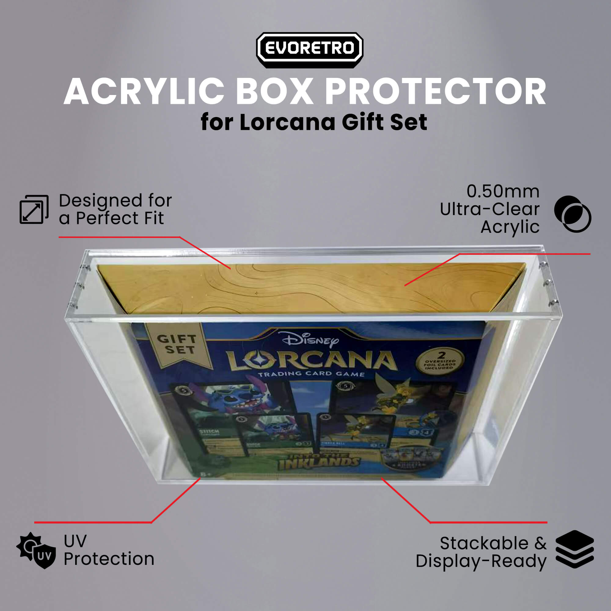 Boîte d’Exposition pour Coffret Cadeau Lorcana – Acrylique 5 mm, Couvercle Magnétique (1x)