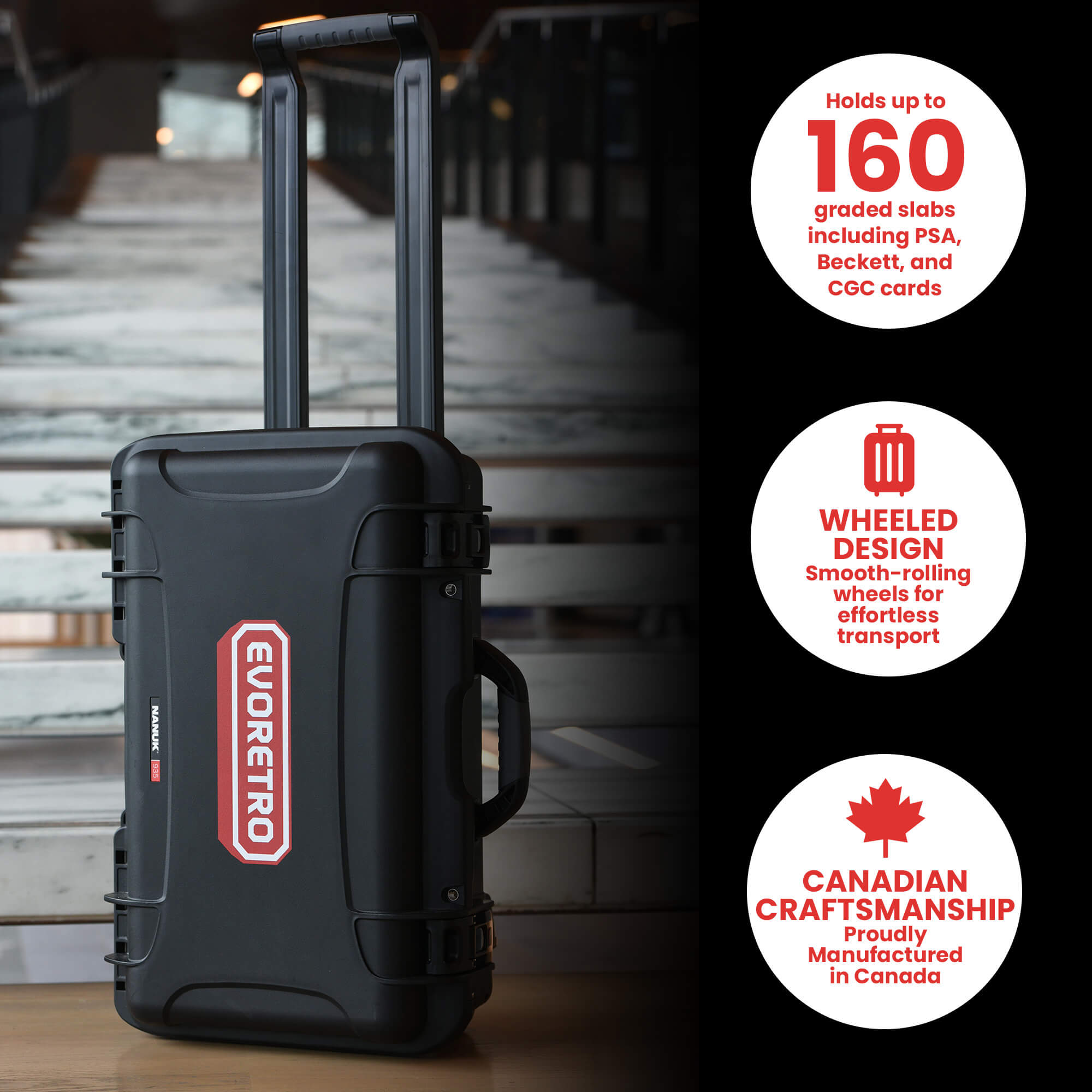Valise à Roulettes Imperméable EVORETRO – Capacité de 160 Cartes Gradées