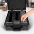 Graded card case with foam dividers on a white surface, with a hand picking up one graded card.