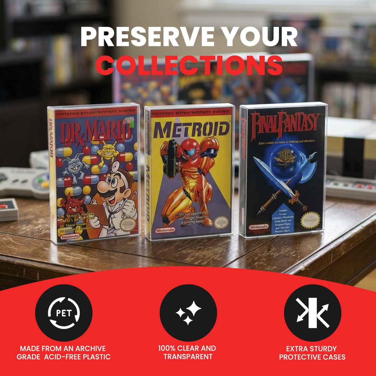 Protecteurs PET EVORETRO pour boîtes de jeux Nintendo NES — paquet de 25