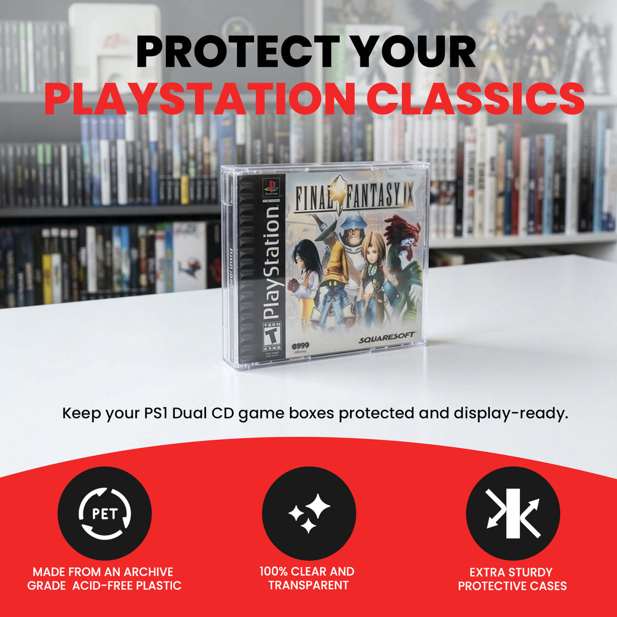 Protecteurs PET EVORETRO pour boîtiers Sony PlayStation PS1 à double CD — paquet de 25