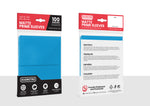 Front and back view of EVORETRO Matte Card Sleeves in Light Blue, standard size 66 x 91 mm, 100 pack. Packaging features a black and red design with blue color indicators and product information.