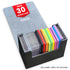 Semi side view of black waterproof graded card holder with gray interior, displaying multiple colored cards. HOLD 30 GRADED CARD label, white background