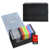 Black graded card holder with gray interior, open to display colorful magnetic slabs and clear cases, label tag shown