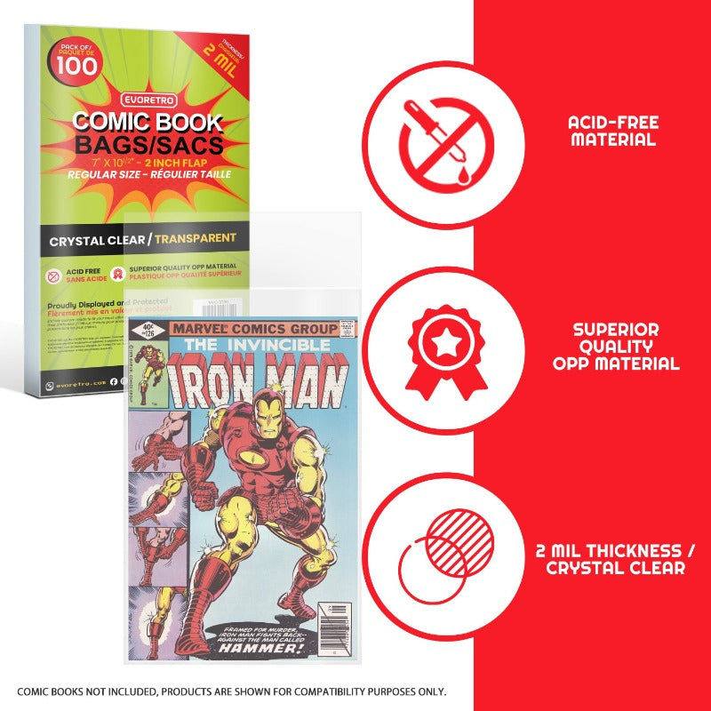 100-Pack Premium Comic Book Bags - Resealable OPP 0.05mm Graded Size Sleeves For Storage & Protection