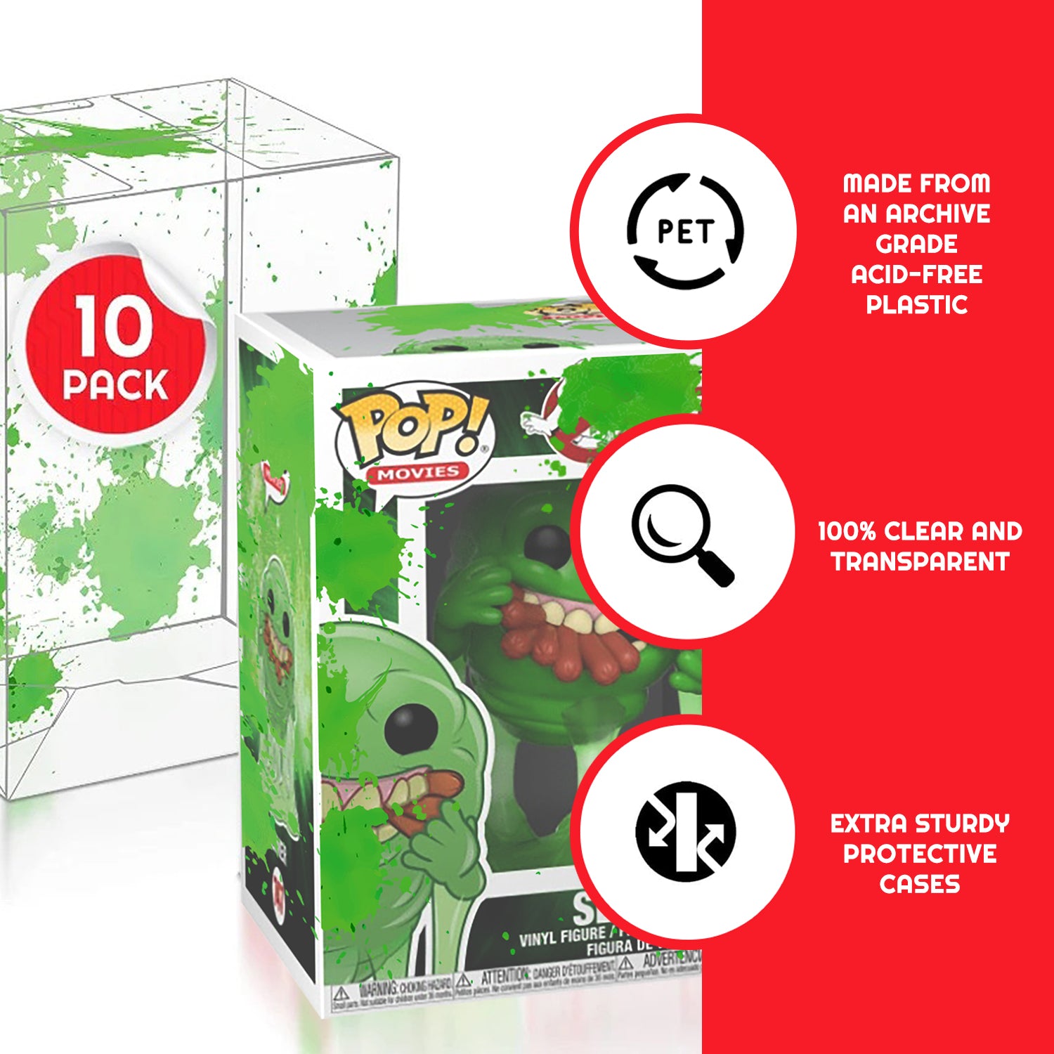 Funko Pop 4 Pouces - Vert Splatter PET Protecteur 0.40MM - Paquet de 10