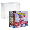 A clear plastic protector case designed for a Pokemon card booster box, shown with a Pokemon TCG box inside it.