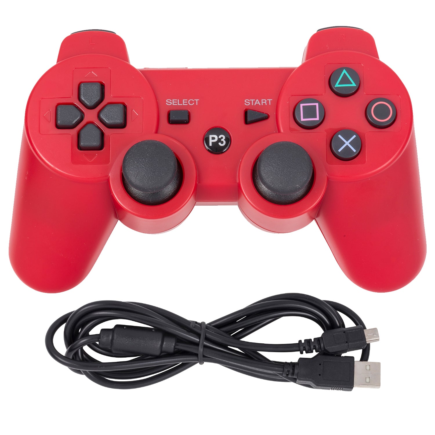 Red PS3 Controller with Charging Cable – Wireless & PC Compatible