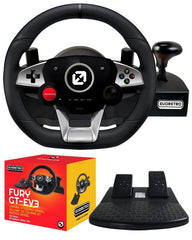 FURY GT-EV3 Racing Wheel and Pedal Set for PS4, Nintendo Switch, and PC Games - 270° Gaming Steering Wheel with High Vibration Feedback, Adjustable Clamp and FREE Sack Bag by EVORETRO