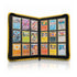 yellow 9 pocket zip up binder open with cards inside