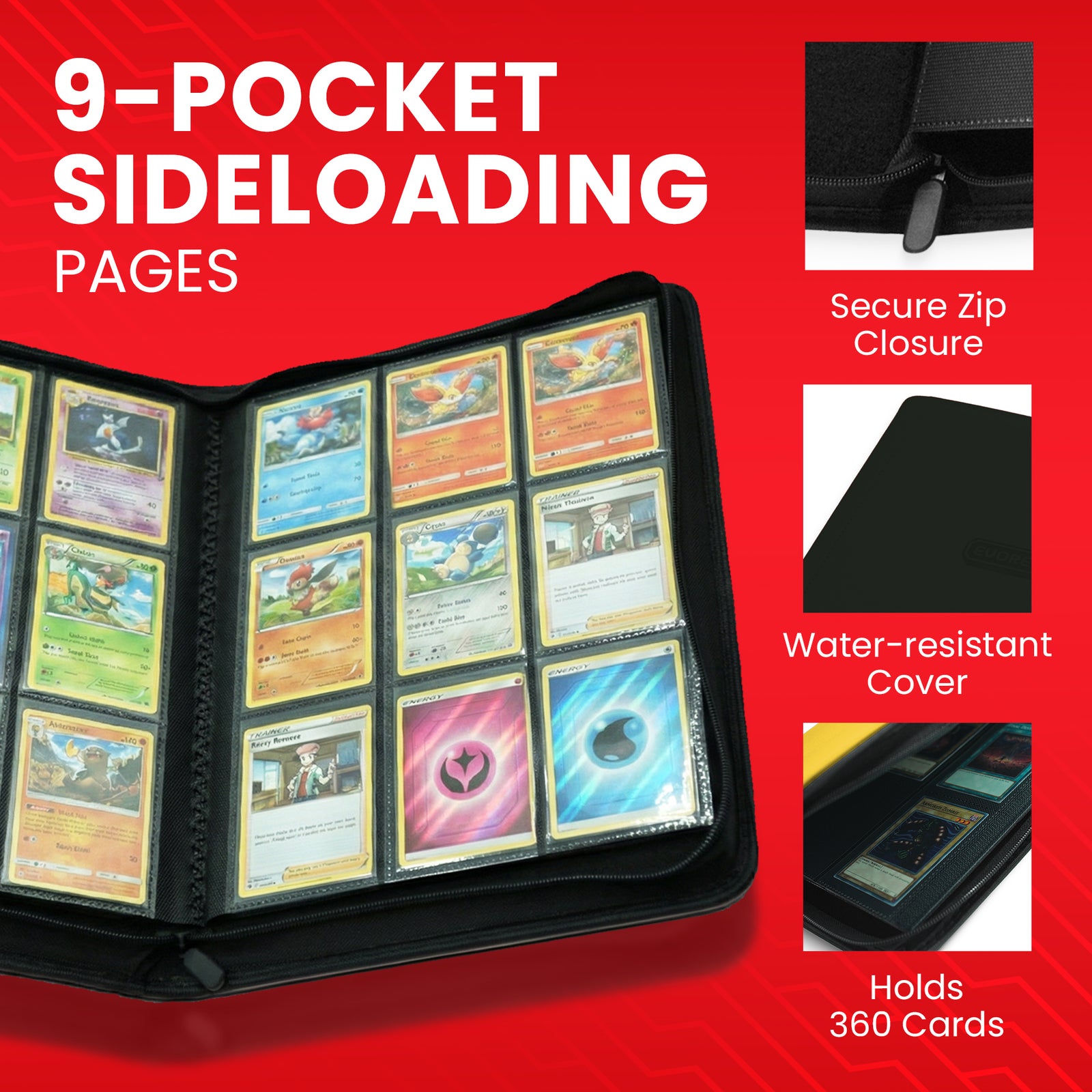 EVORETRO 9-Pocket Zip-Up Trading Card Zipper Binder for 360 cards
