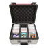 EVORETRO red and silver 3 row graded card storage case holding PSA and Beckett slabbed cards