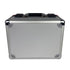 Back view of EVORETRO red and silver aluminum graded card storage case with TSA locks