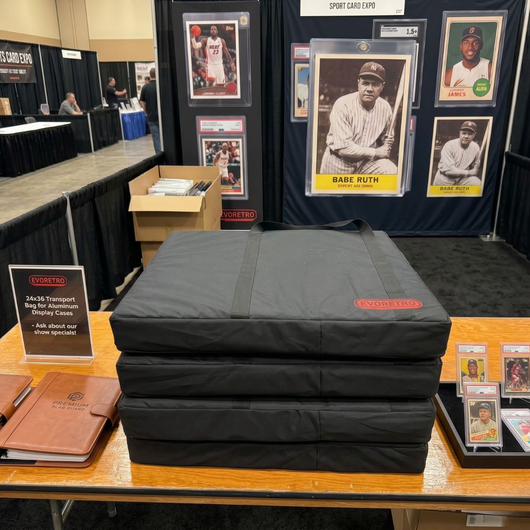 Multiple EVORETRO 24 x 36 transport bags stacked for trade show display case transportation