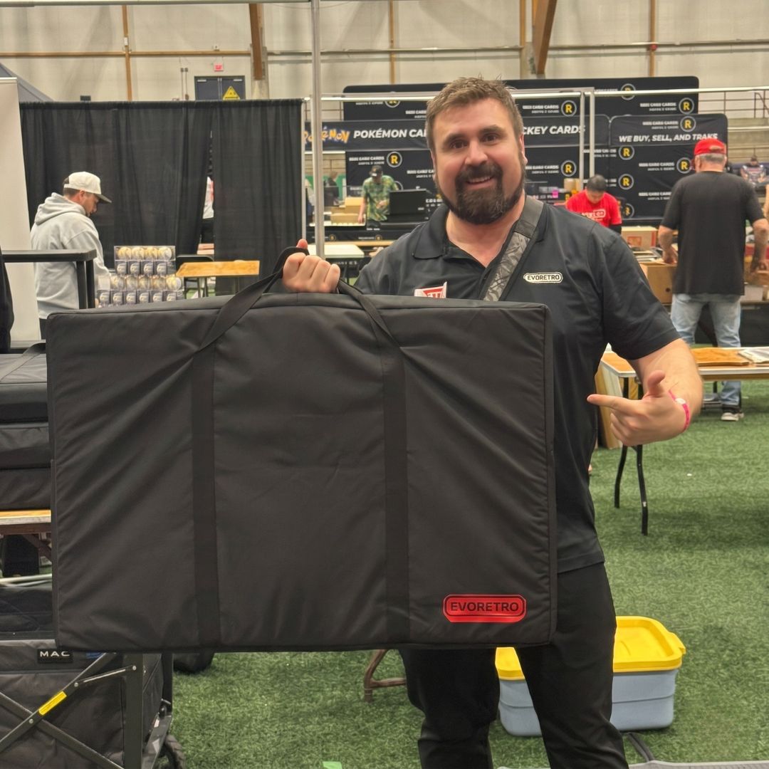 EVORETRO 24 x 36 transport bag for aluminum display cases carried at a sports card trade show