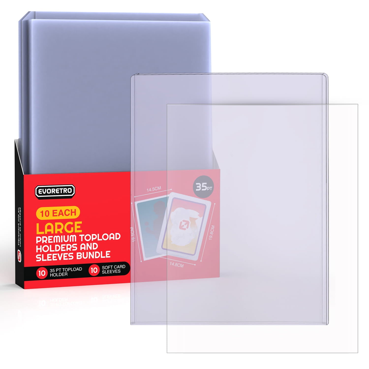 Jumbo card toploader and soft sleeves bundle with retail packaging