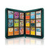 Green 9 pocket zip up binder open with cards inside