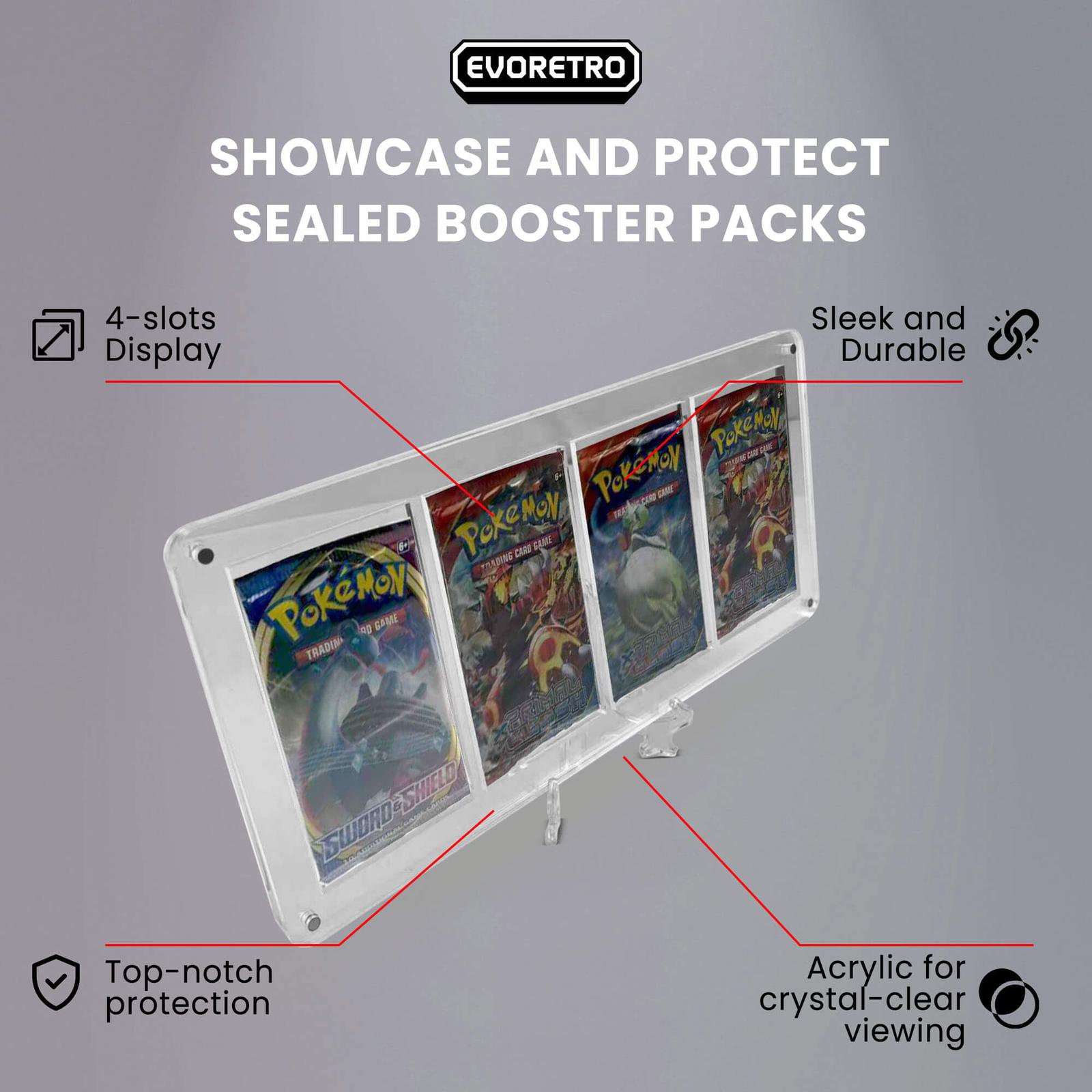 how to protect pokemon booster packs EVORETRO Magnetic Acrylic Booster Pack Display Case 4-Slot – EVORETRO Canada