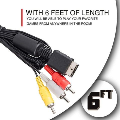 AV Video Cable Cord Compatible for PlayStation PS1 PS2 PS3 TV Game 6ft | EVORETRO