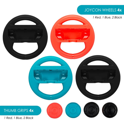 Nintendo Switch Steering Wheels - Pack of 4 (2 Black, Red, and Blue) - EVORETRO Canada