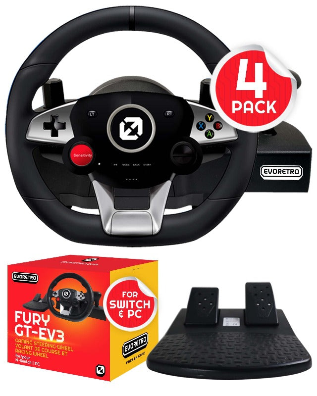 Products FURY GT-EV3 Racing Wheel and Pedal Set for PS4, Nintendo Switch, and PC Games - Pack of 4 - EVORETRO Canada