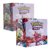 Two Pokémon booster boxes side by side — one inside a PET protector, the other outside for comparison.